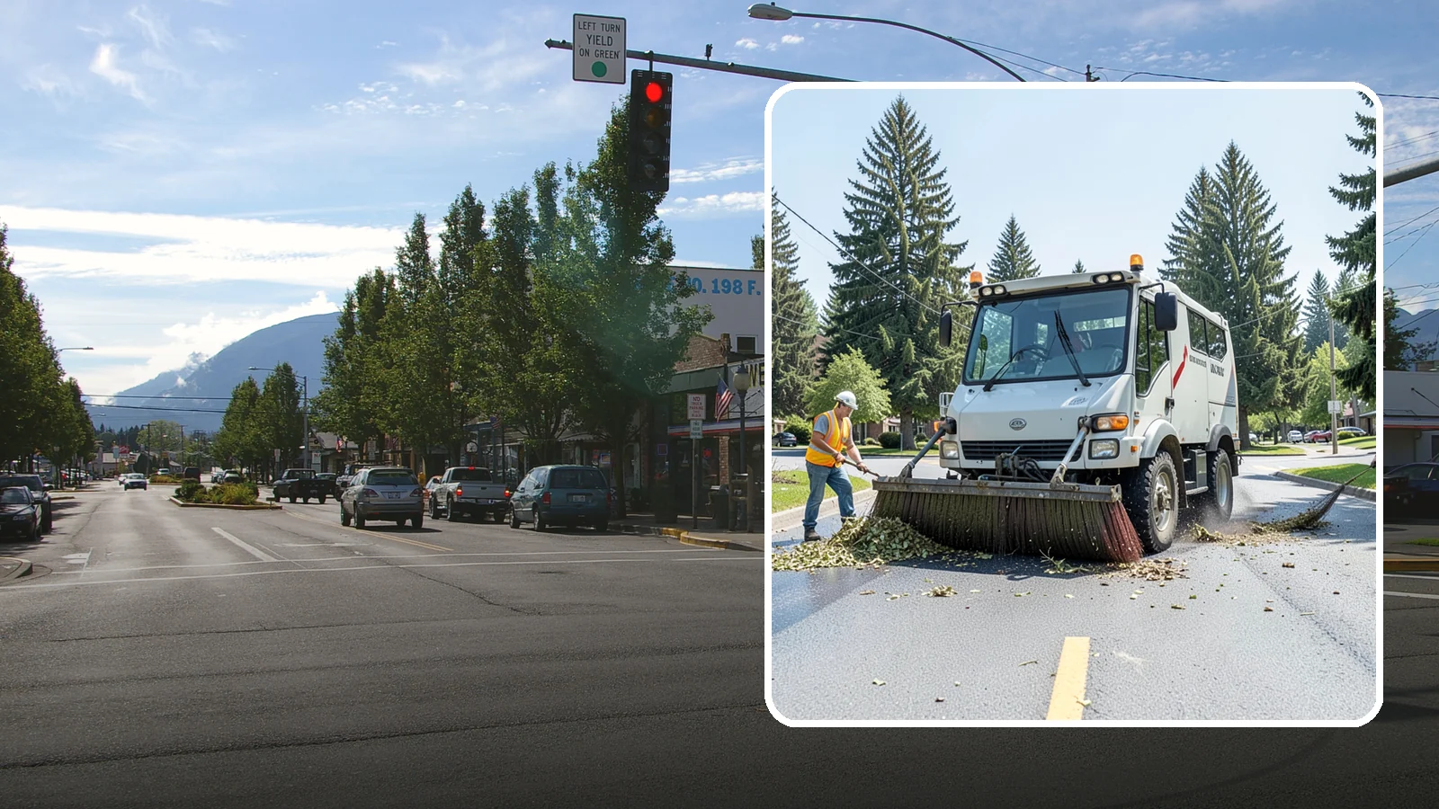 Street Sweeping in North Bend, King County, WA - Routine and route-based mechanical sweeping of municipal streets and arterials.
