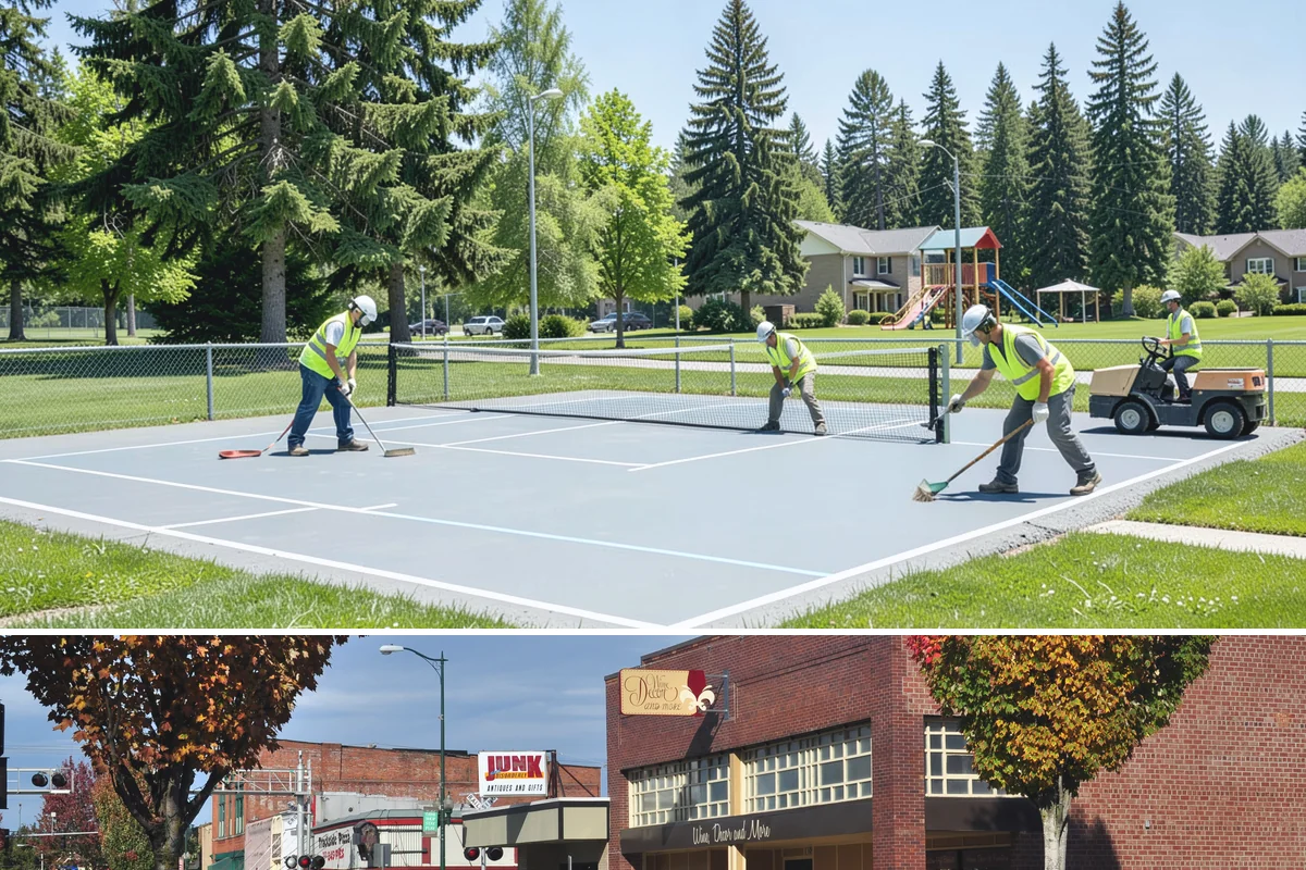 Street Sweeping in Puyallup, Pierce County, WA - Sweeping intensifies during fall leaf drop and after winter sanding to recover traction grit.