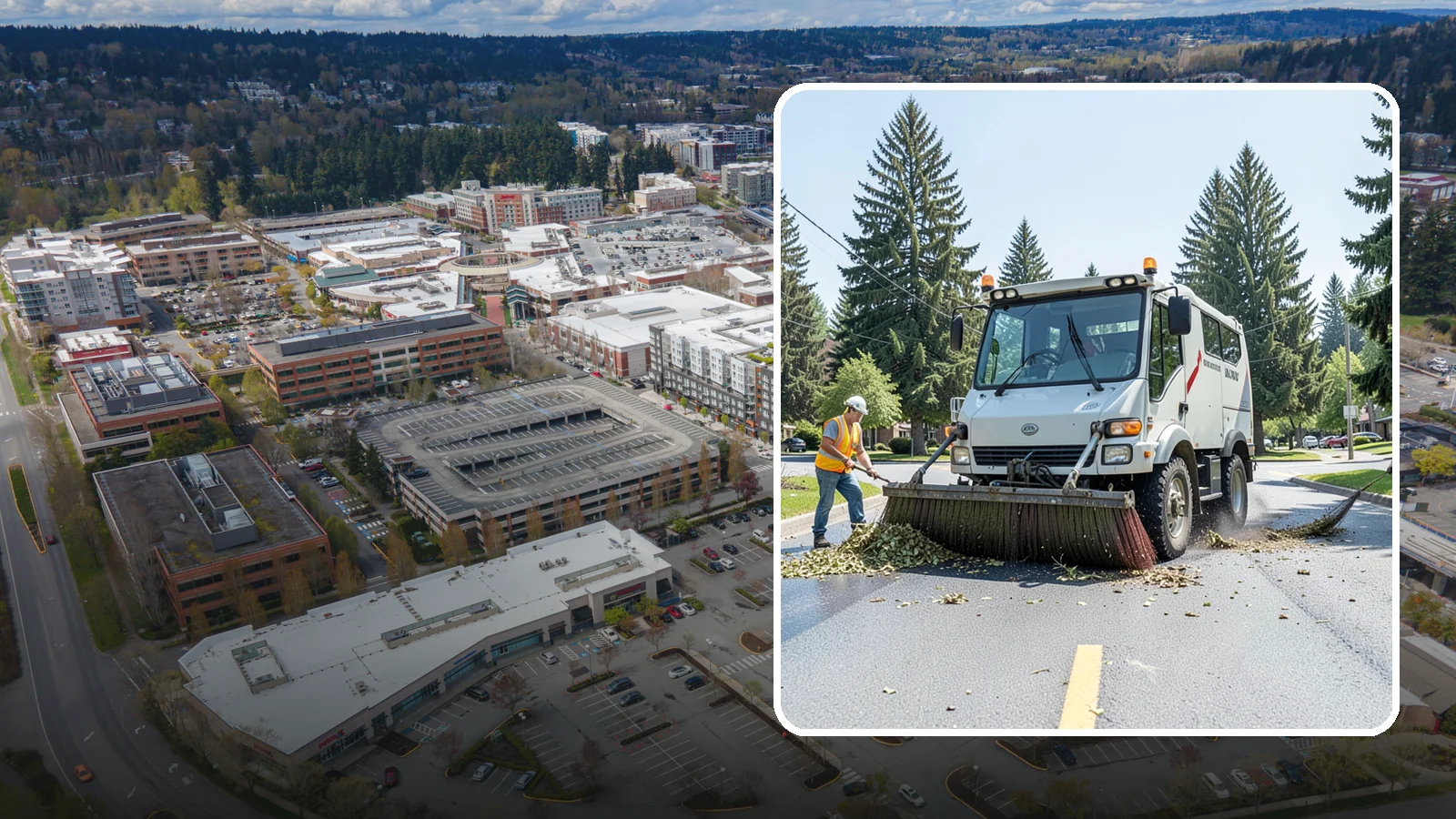 Street Sweeping in Redmond, King County, WA - Routine and route-based mechanical sweeping of municipal streets and arterials.