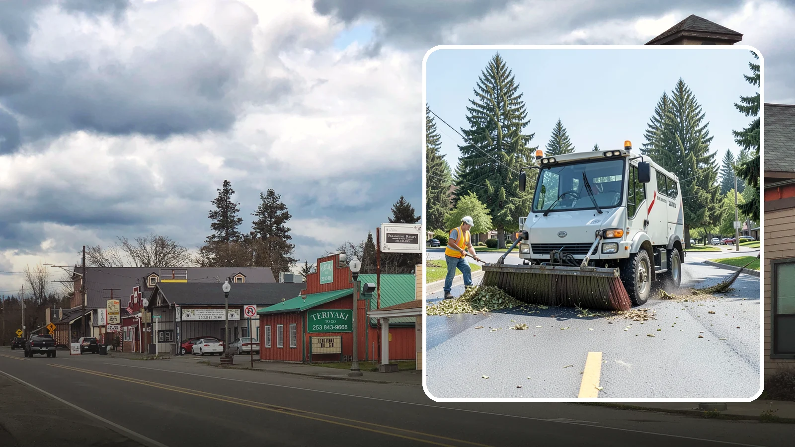 Street Sweeping in Roy, Pierce County, WA - Routine and route-based mechanical sweeping of municipal streets and arterials.