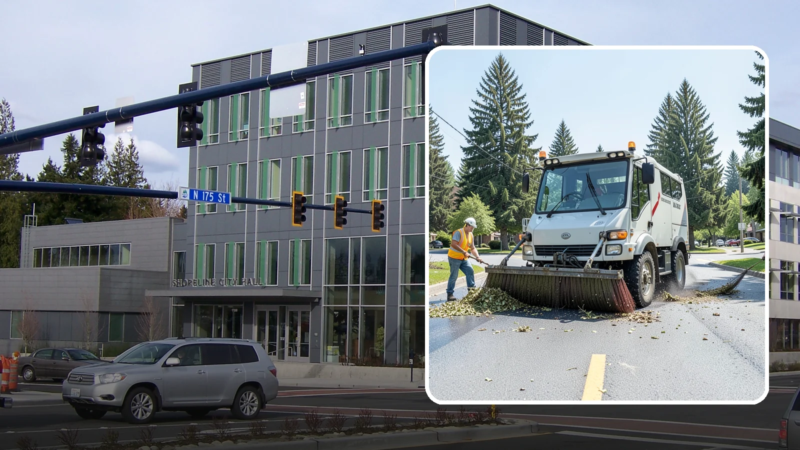 Street Sweeping in Shoreline, King County, WA - Routine and route-based mechanical sweeping of municipal streets and arterials.