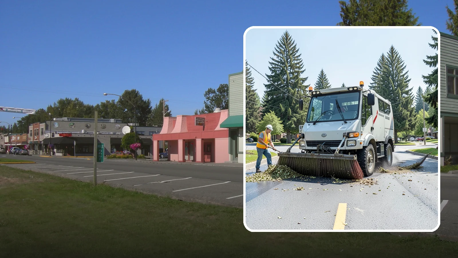 Street Sweeping in Snoqualmie, King County, WA - Routine and route-based mechanical sweeping of municipal streets and arterials.