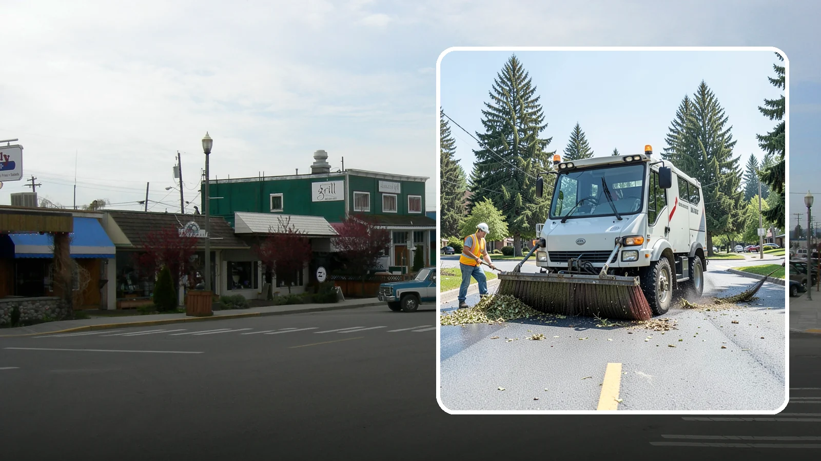 Street Sweeping in Stanwood, Snohomish County, WA - Routine and route-based mechanical sweeping of municipal streets and arterials.