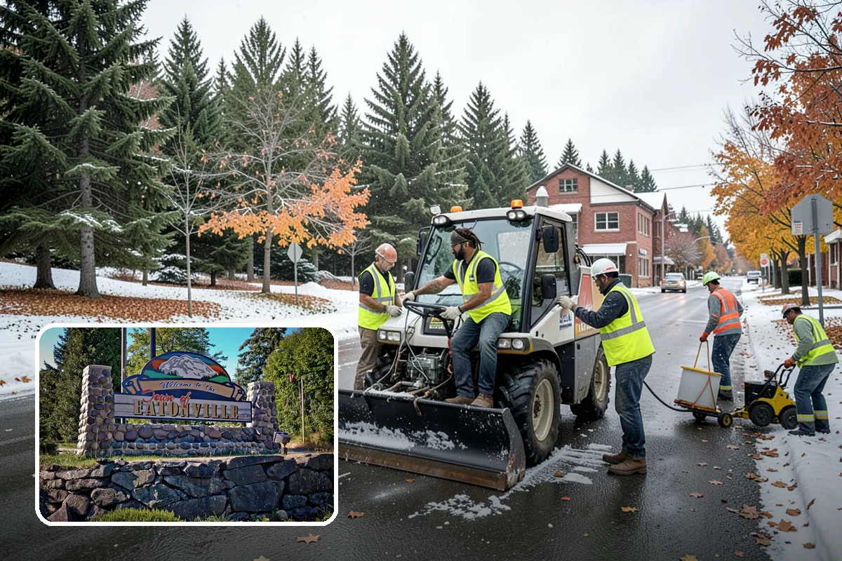 Street Tree Pruning in Eatonville, Pierce County, WA - Restores code-required clearance over roadways, sidewalks, and signals