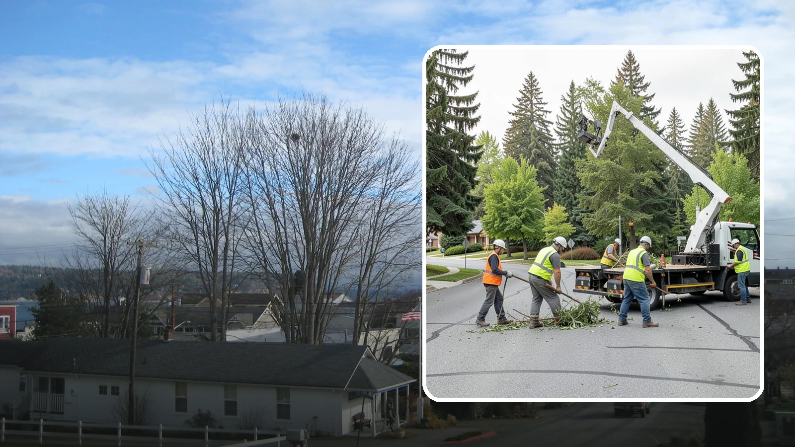 Street Tree Pruning in Langley, Island County, WA - Cyclical ANSI A300 pruning of public street trees to preserve canopy health while maintaining legal clearances over roadways and...