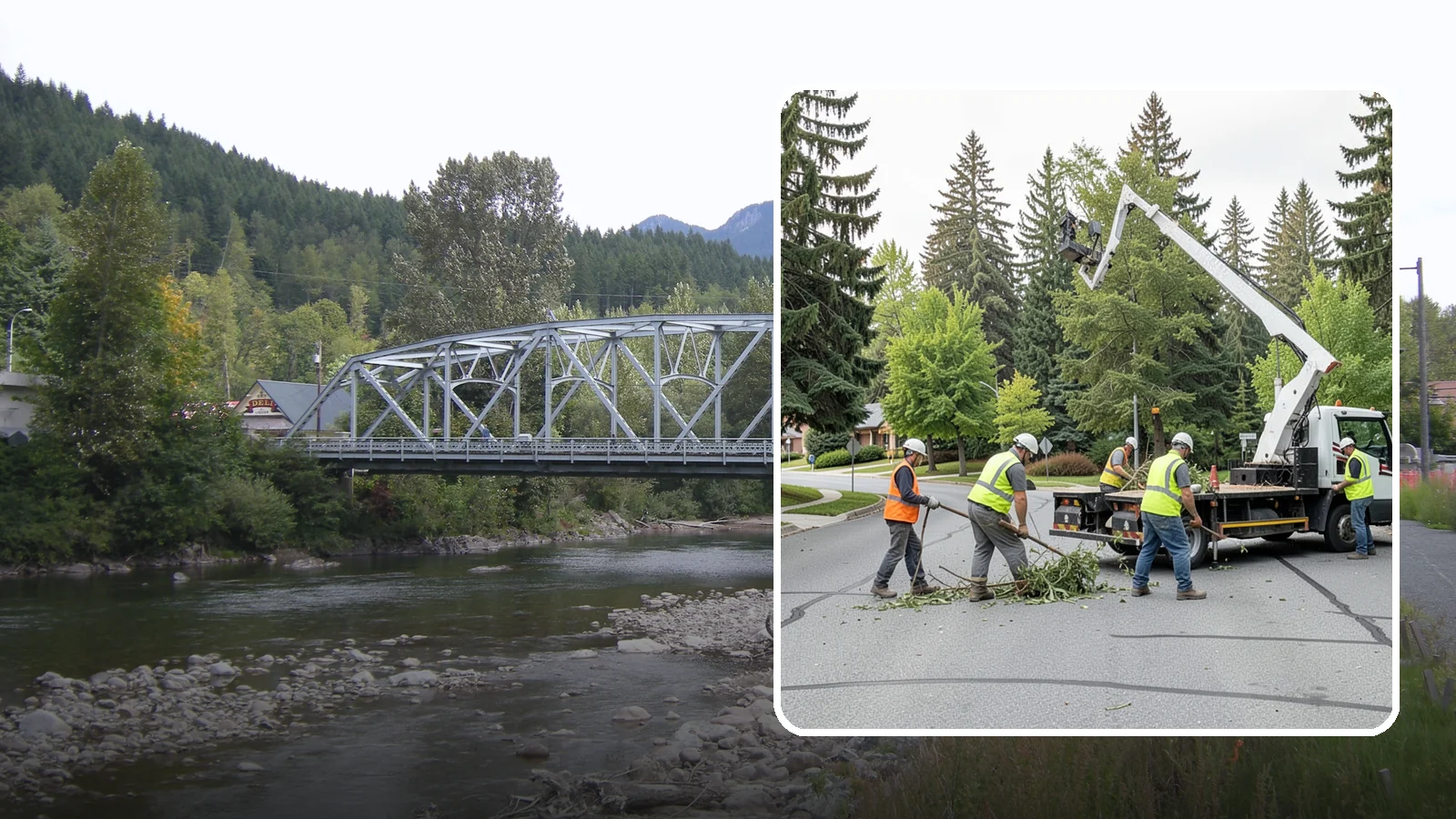 Street Tree Pruning in Skykomish, King County, WA - Cyclical ANSI A300 pruning of public street trees to preserve canopy health while maintaining legal clearances over roadways and...