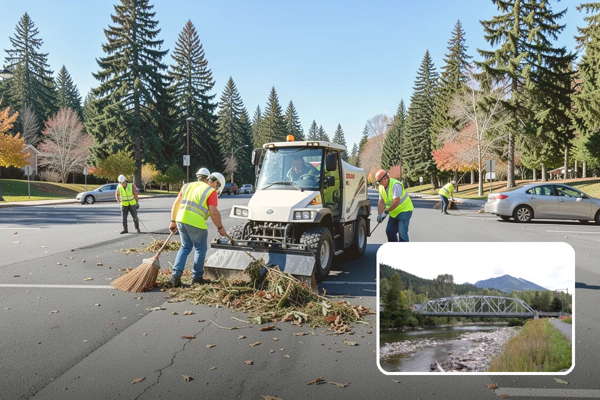 Street Tree Pruning in Skykomish, King County, WA - Restores code-required clearance over roadways, sidewalks, and signals