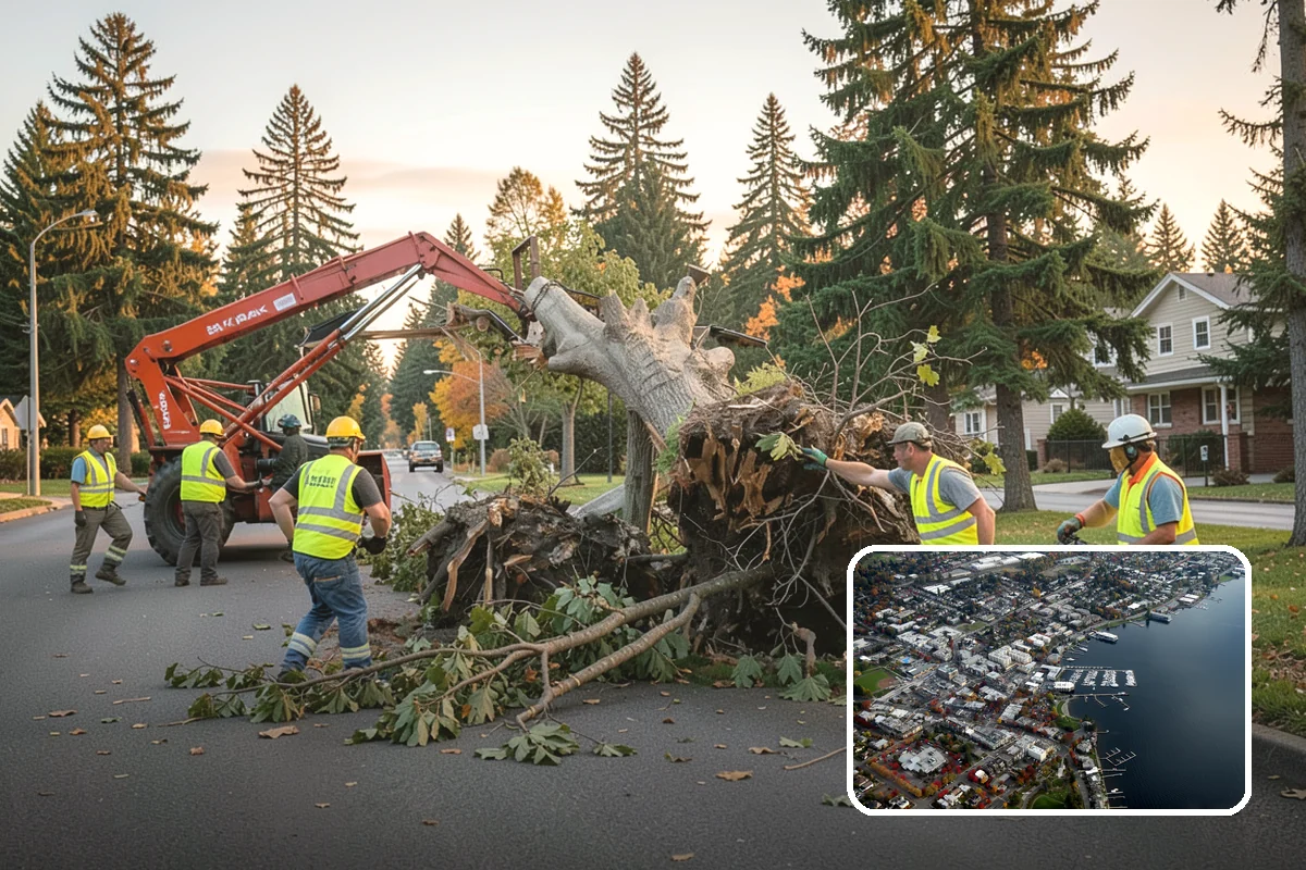Street Tree Removal in Kirkland, King County, WA - Eliminates hazard trees before failure across busy corridors