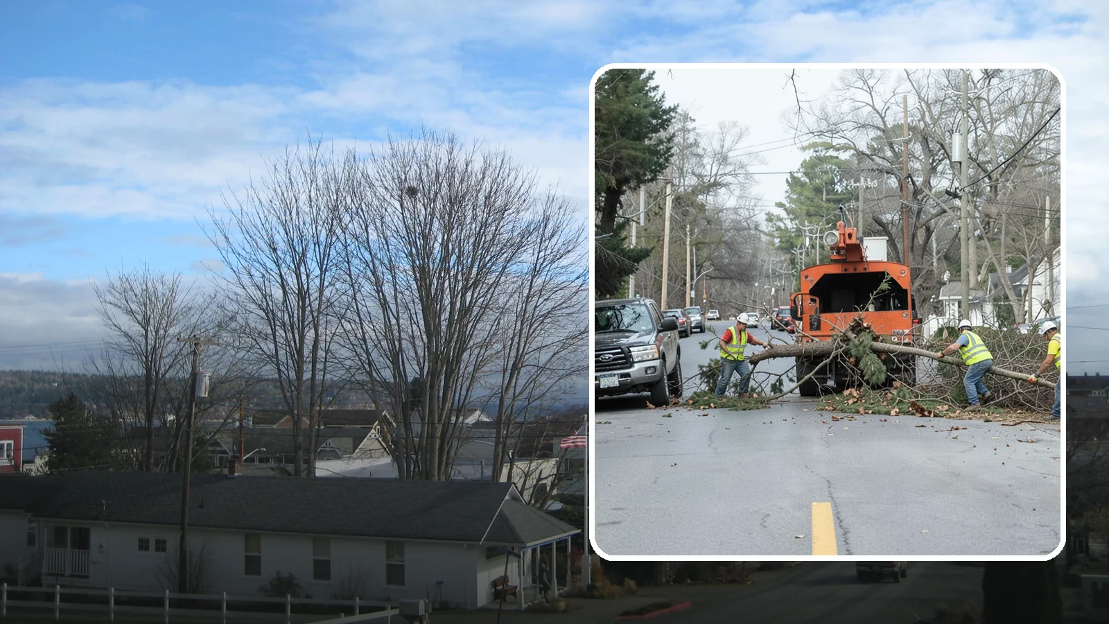 Street Tree Removal in Langley, Island County, WA - Permitted removal of dead, declining, or conflicting street trees in the public right-of-way with full traffic control and site...