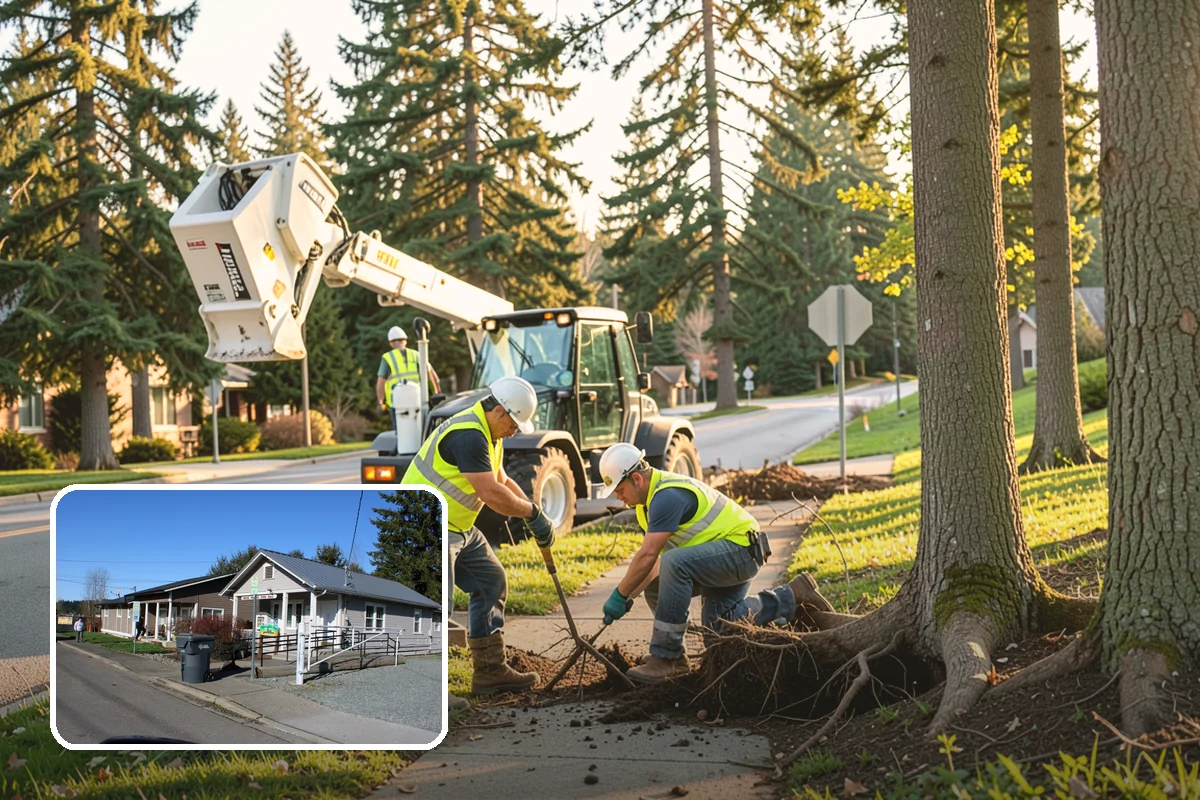 Street Tree Removal in South Prairie, Pierce County, WA - Eliminates hazard trees before failure across busy corridors