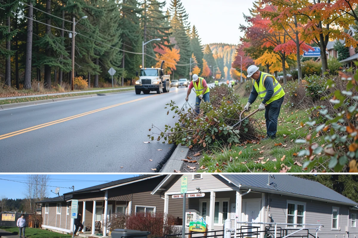 Street Tree Removal in South Prairie, Pierce County, WA - Removals can proceed year-round for hazard cases, though non-emergency work is typically batched into the drier late-spring...