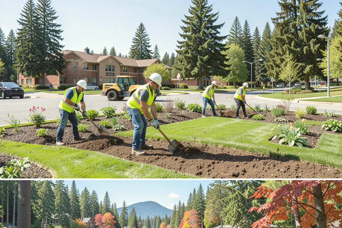 Streetscape Maintenance in Covington, King County, WA - Spring and summer bring the heaviest color rotations and watering, while fall and winter focus on evergreen displays, holiday...