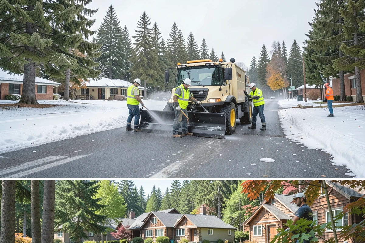 Streetscape Maintenance in Edgewood, Pierce County, WA - Spring and summer bring the heaviest color rotations and watering, while fall and winter focus on evergreen displays, holiday...