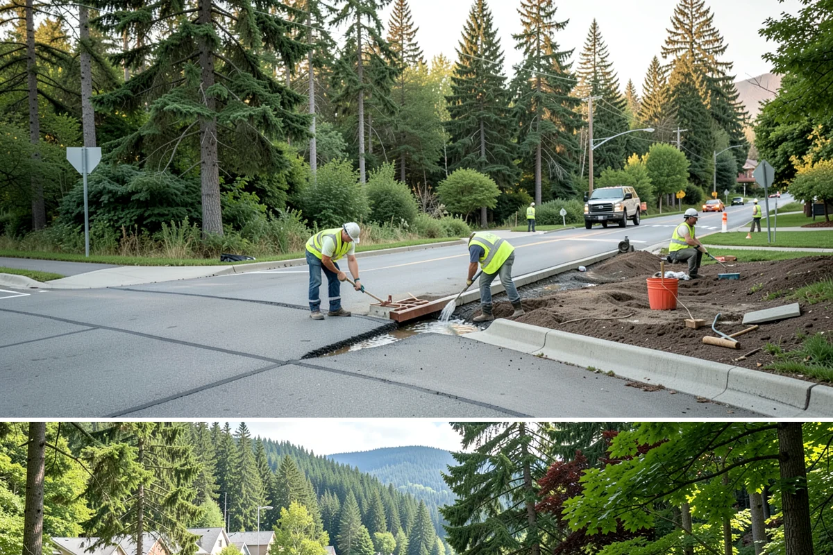 Streetscape Maintenance in Lake Forest Park, King County, WA - Spring and summer bring the heaviest color rotations and watering, while fall and winter focus on evergreen displays, holiday...