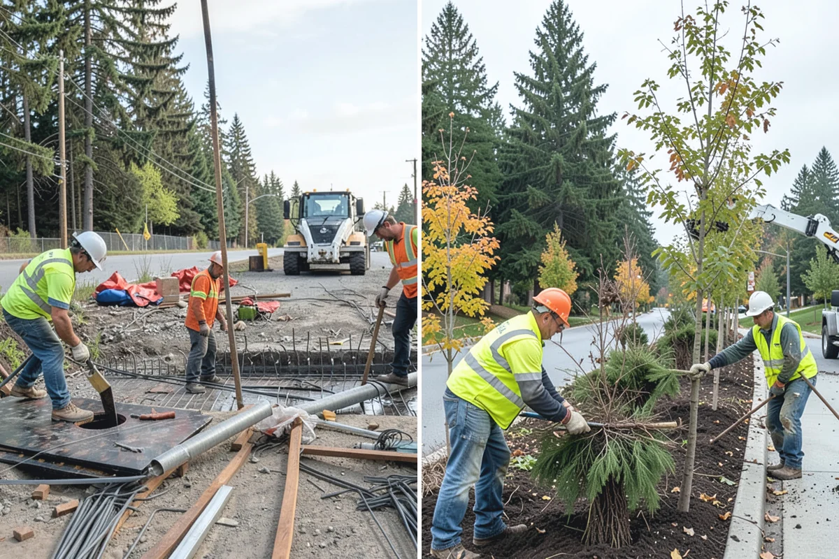 Streetscape Maintenance in South Prairie, Pierce County, WA - Inventory planters, baskets, tree wells, and street furniture zones