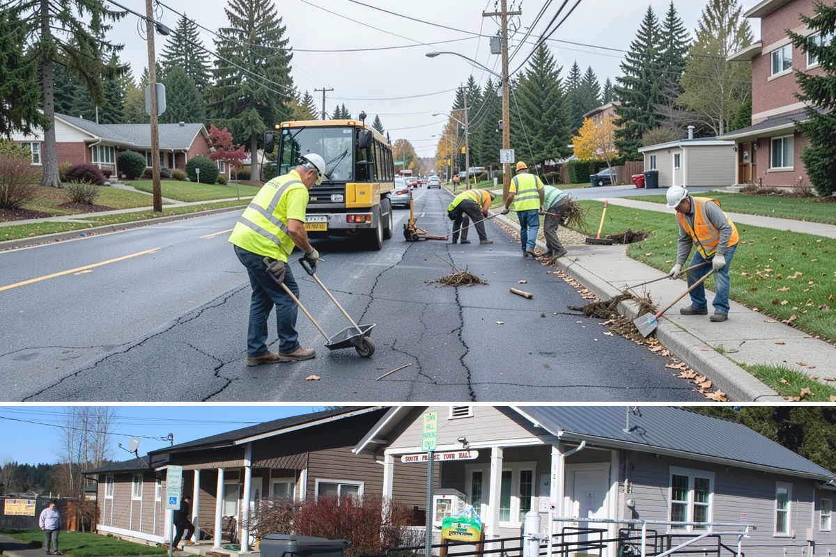 Streetscape Maintenance in South Prairie, Pierce County, WA - Spring and summer bring the heaviest color rotations and watering, while fall and winter focus on evergreen displays, holiday...
