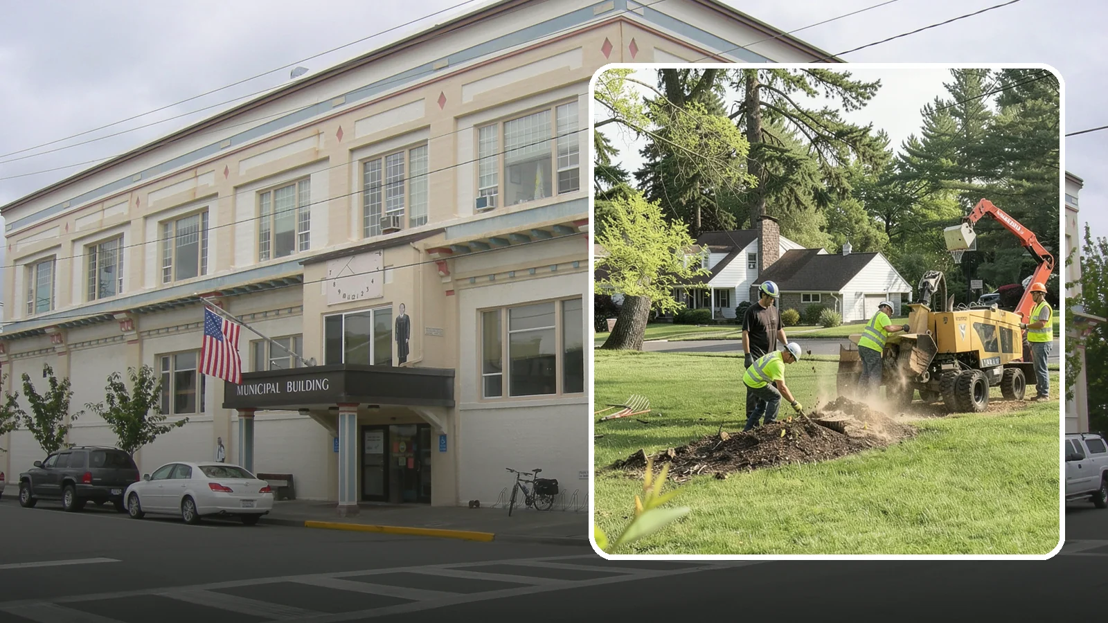 Stump Grinding in Anacortes, Skagit County, WA - Grinding of public tree stumps below grade to eliminate trip hazards and ready planting strips, wells, and turf for restoration.