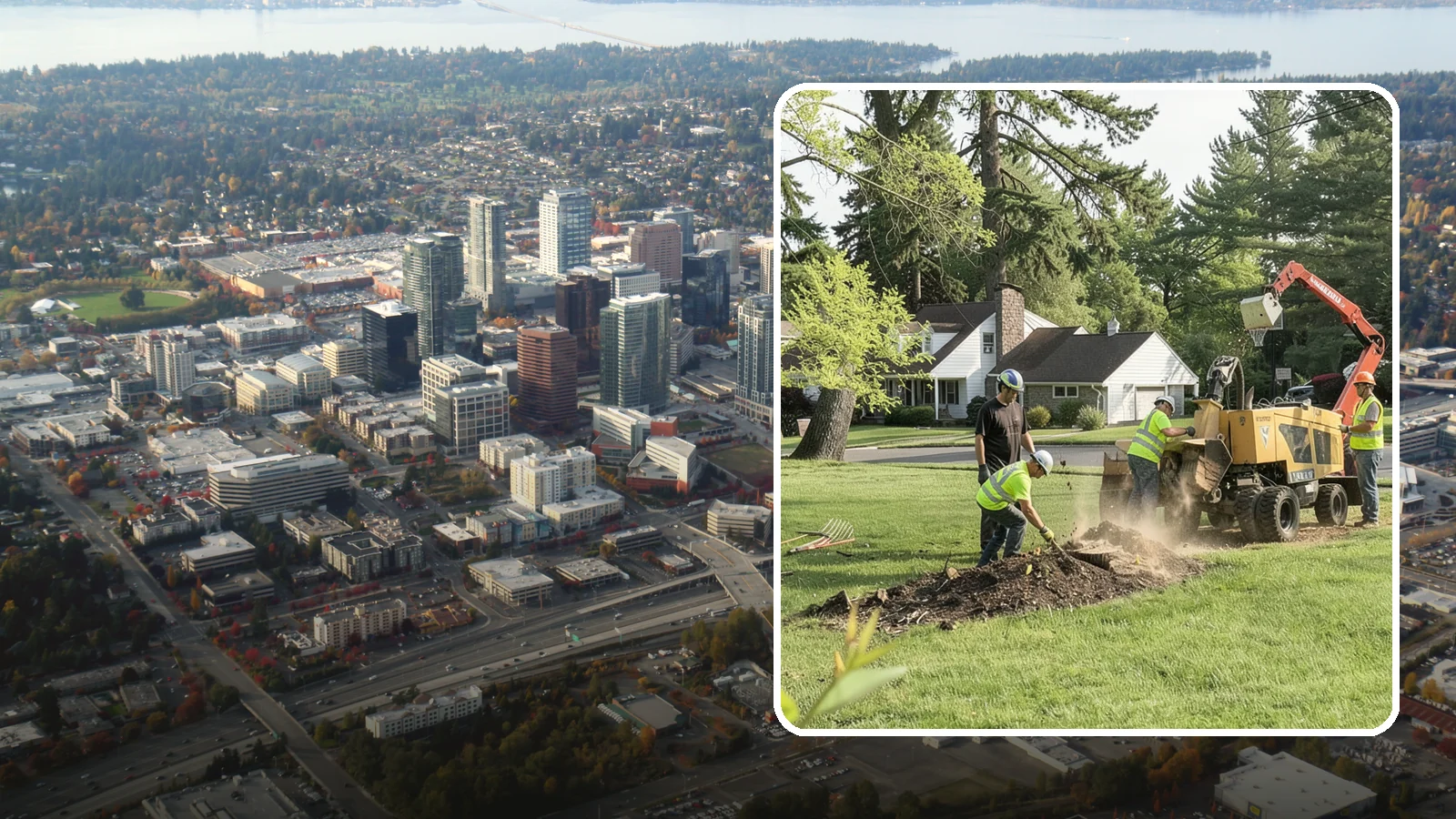 Stump Grinding in Bellevue, King County, WA - Grinding of public tree stumps below grade to eliminate trip hazards and ready planting strips, wells, and turf for restoration.