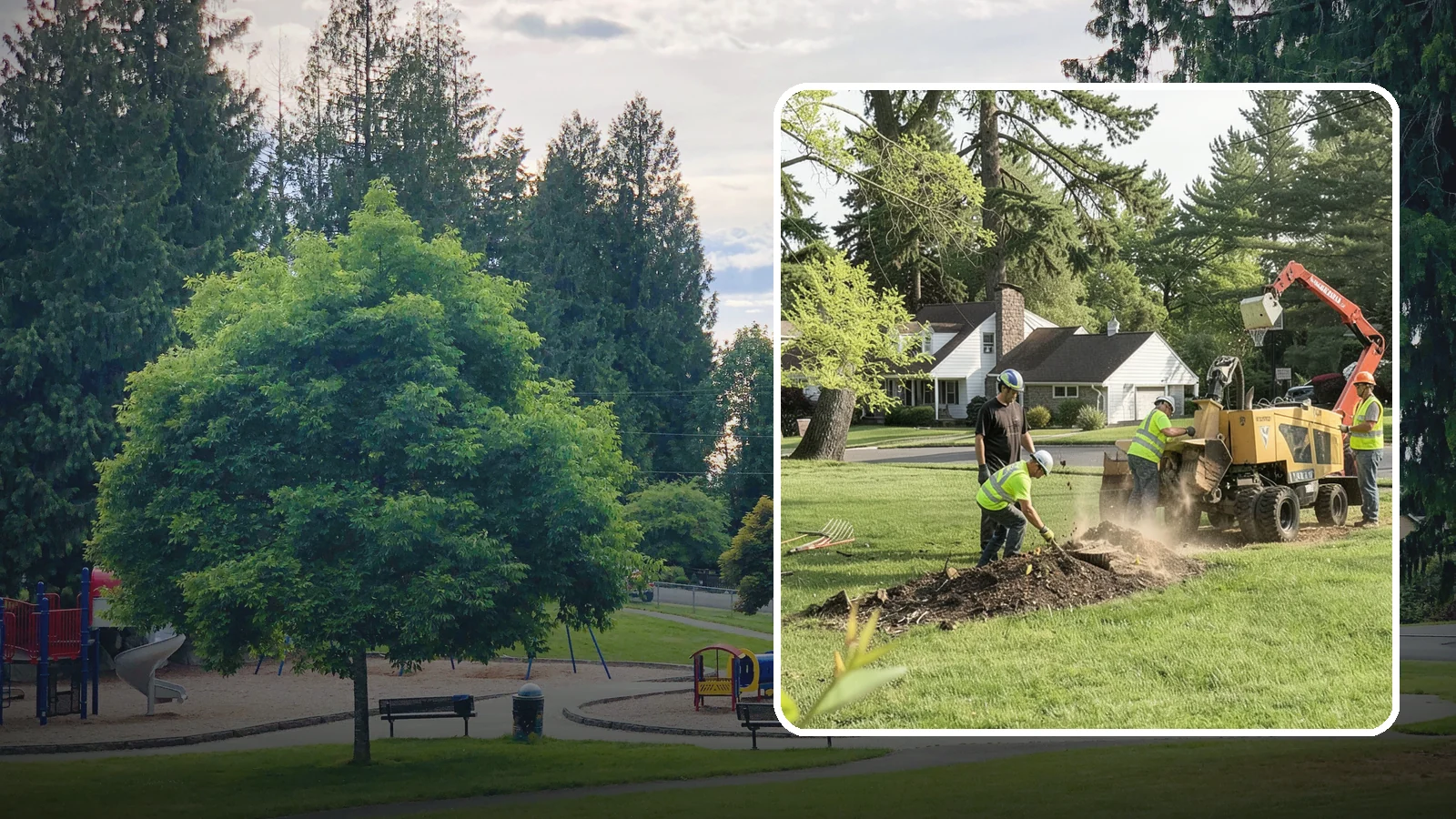 Stump Grinding in Bonney Lake, Pierce County, WA - Grinding of public tree stumps below grade to eliminate trip hazards and ready planting strips, wells, and turf for restoration.