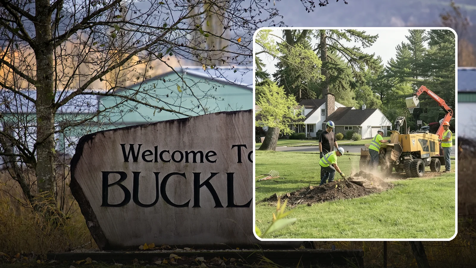 Stump Grinding in Buckley, Pierce County, WA - Grinding of public tree stumps below grade to eliminate trip hazards and ready planting strips, wells, and turf for restoration.