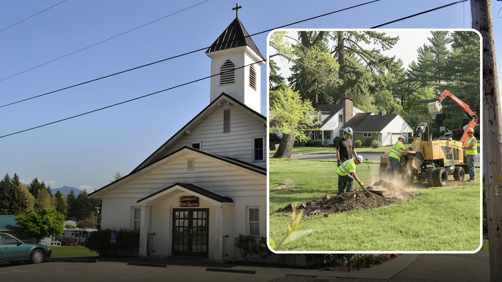 Stump Grinding in Concrete, Skagit County, WA - Grinding of public tree stumps below grade to eliminate trip hazards and ready planting strips, wells, and turf for restoration.