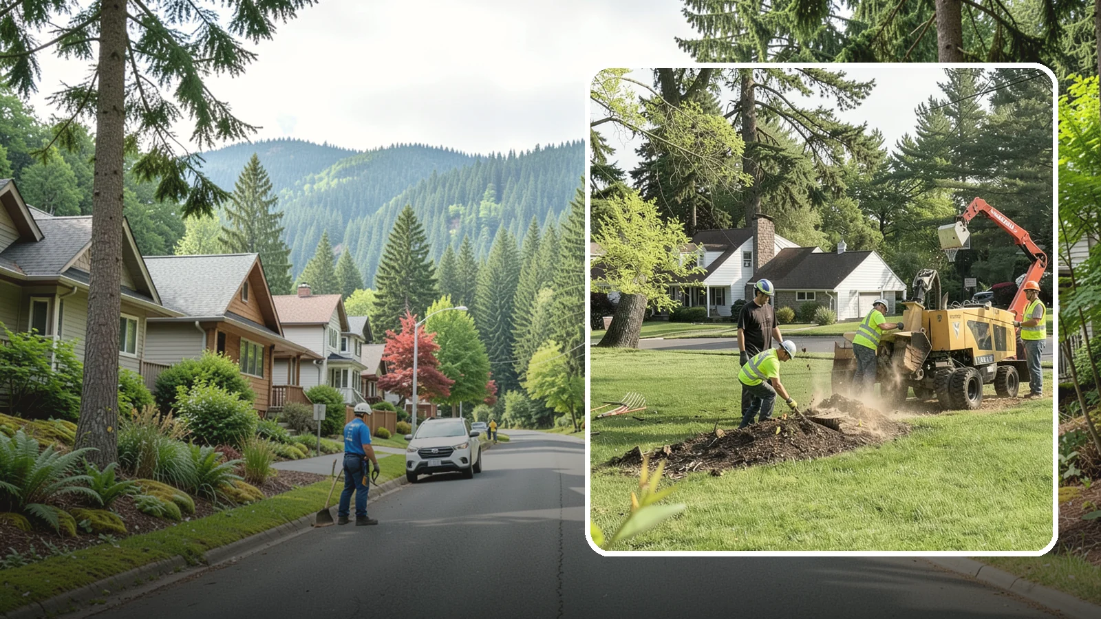 Stump Grinding in Darrington, Snohomish County, WA - Grinding of public tree stumps below grade to eliminate trip hazards and ready planting strips, wells, and turf for restoration.