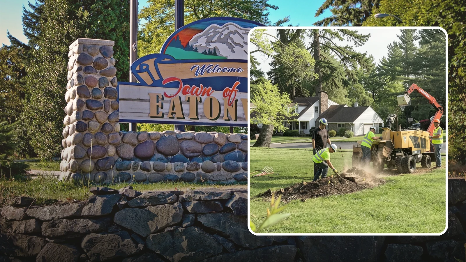 Stump Grinding in Eatonville, Pierce County, WA - Grinding of public tree stumps below grade to eliminate trip hazards and ready planting strips, wells, and turf for restoration.