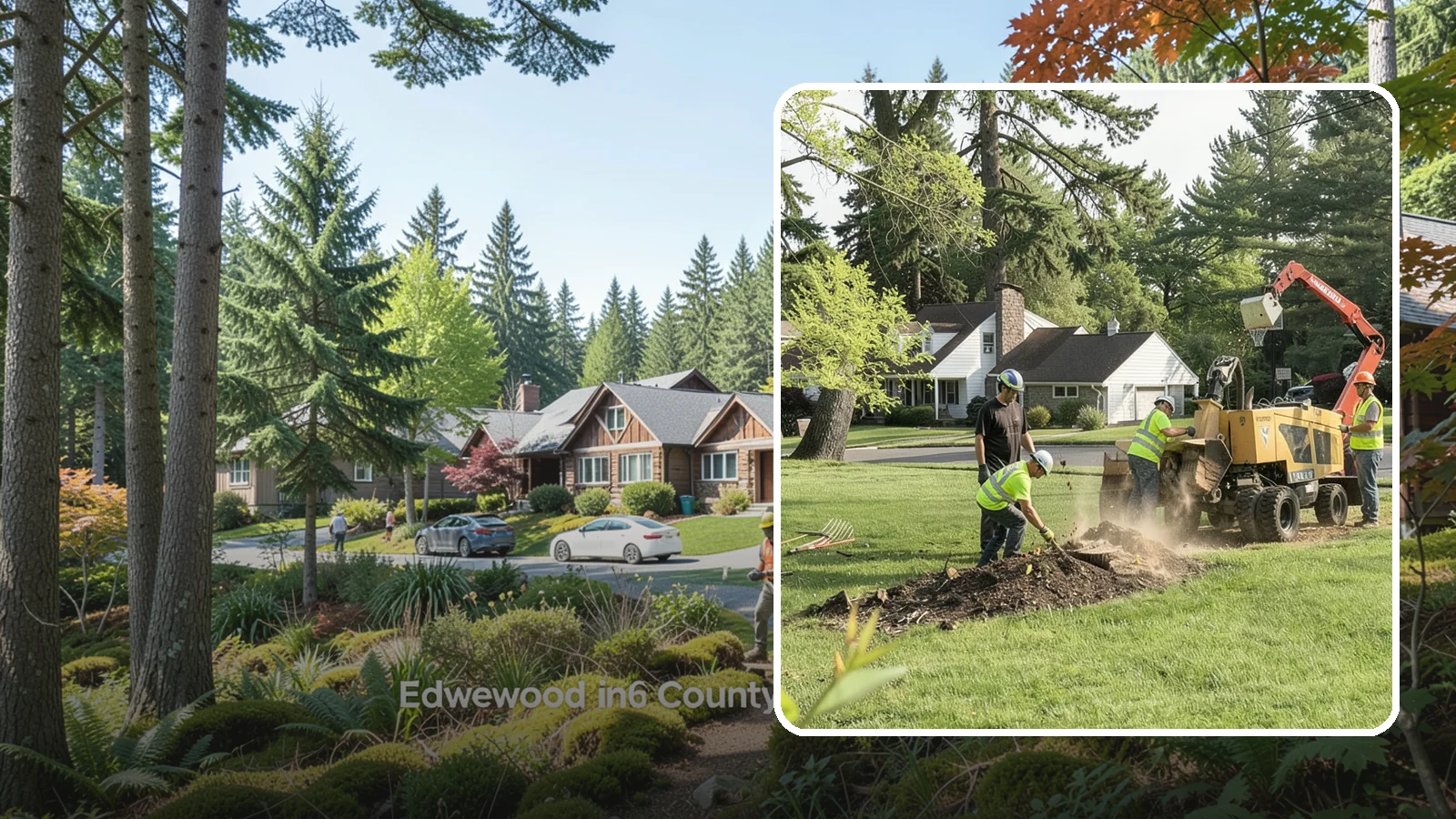 Stump Grinding in Edgewood, Pierce County, WA - Grinding of public tree stumps below grade to eliminate trip hazards and ready planting strips, wells, and turf for restoration.