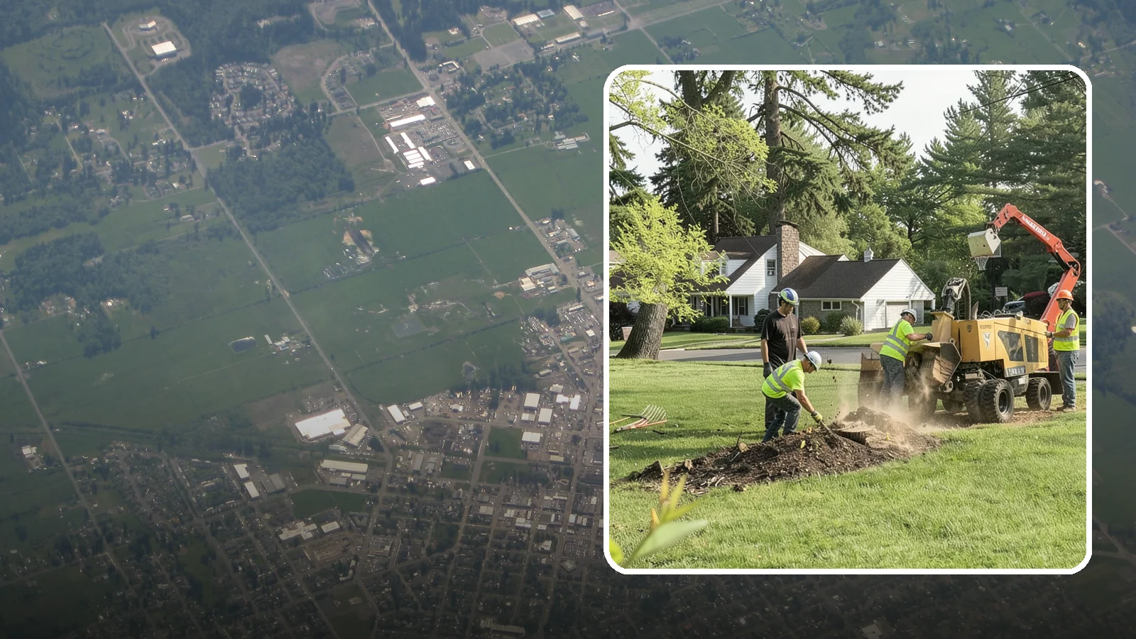 Stump Grinding in Enumclaw, King County, WA - Grinding of public tree stumps below grade to eliminate trip hazards and ready planting strips, wells, and turf for restoration.