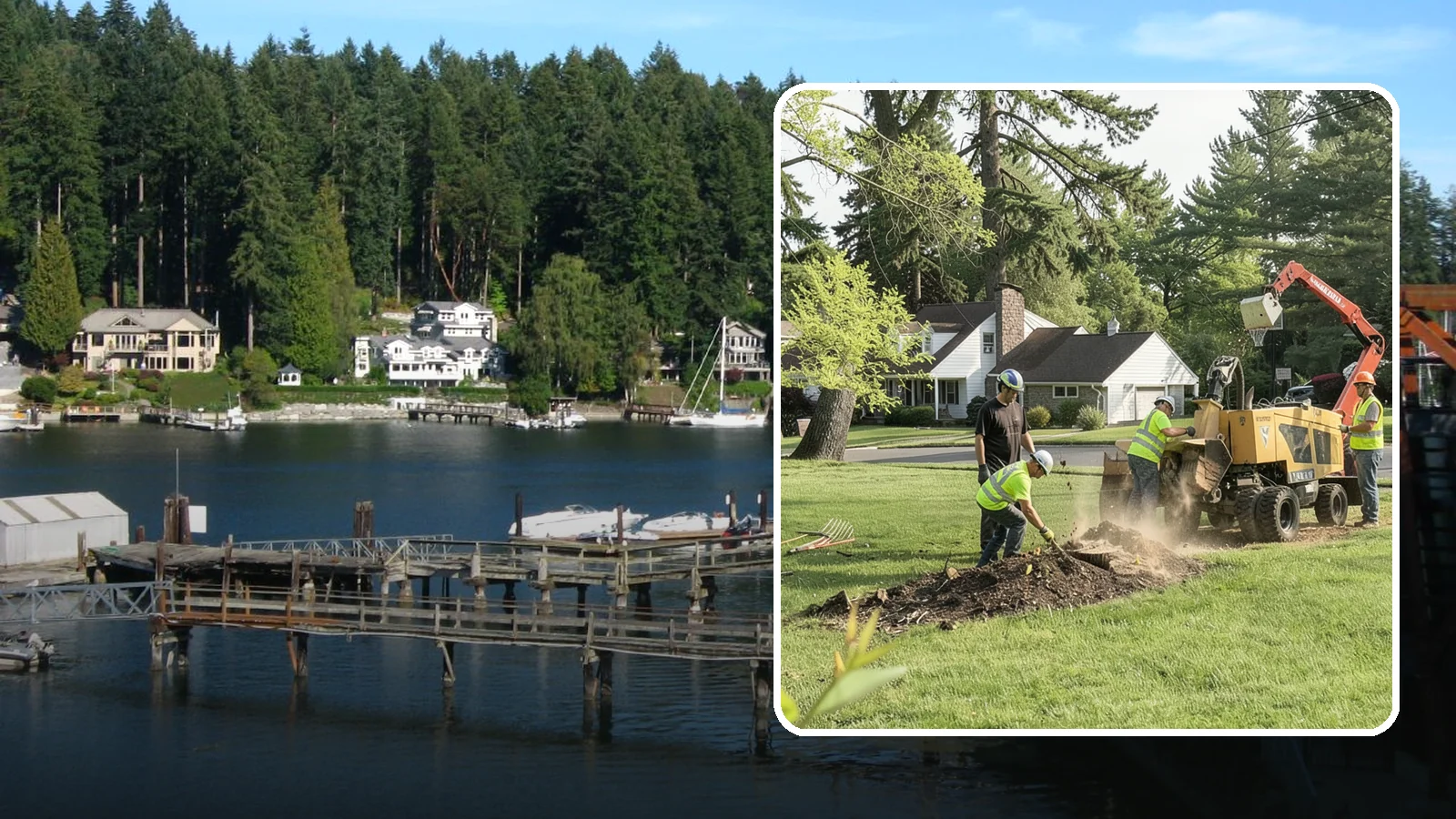 Stump Grinding in Gig Harbor, Pierce County, WA - Grinding of public tree stumps below grade to eliminate trip hazards and ready planting strips, wells, and turf for restoration.