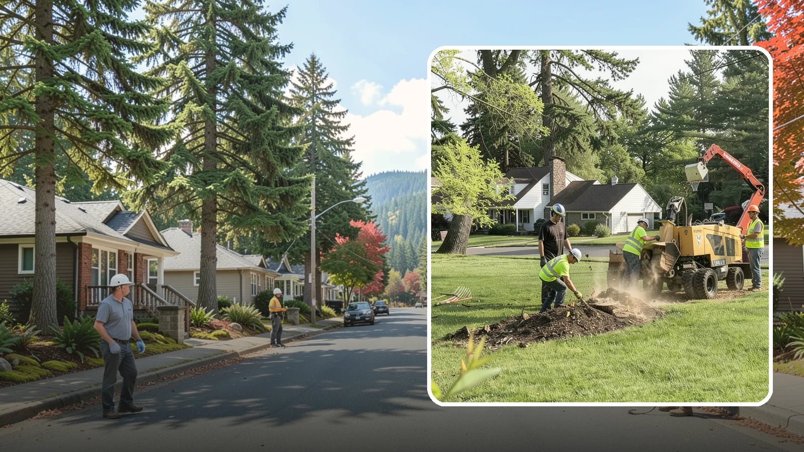 Stump Grinding in Hunts Point, King County, WA - Grinding of public tree stumps below grade to eliminate trip hazards and ready planting strips, wells, and turf for restoration.