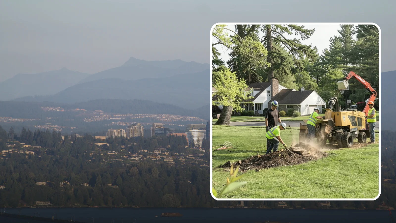 Stump Grinding in Medina, King County, WA - Grinding of public tree stumps below grade to eliminate trip hazards and ready planting strips, wells, and turf for restoration.