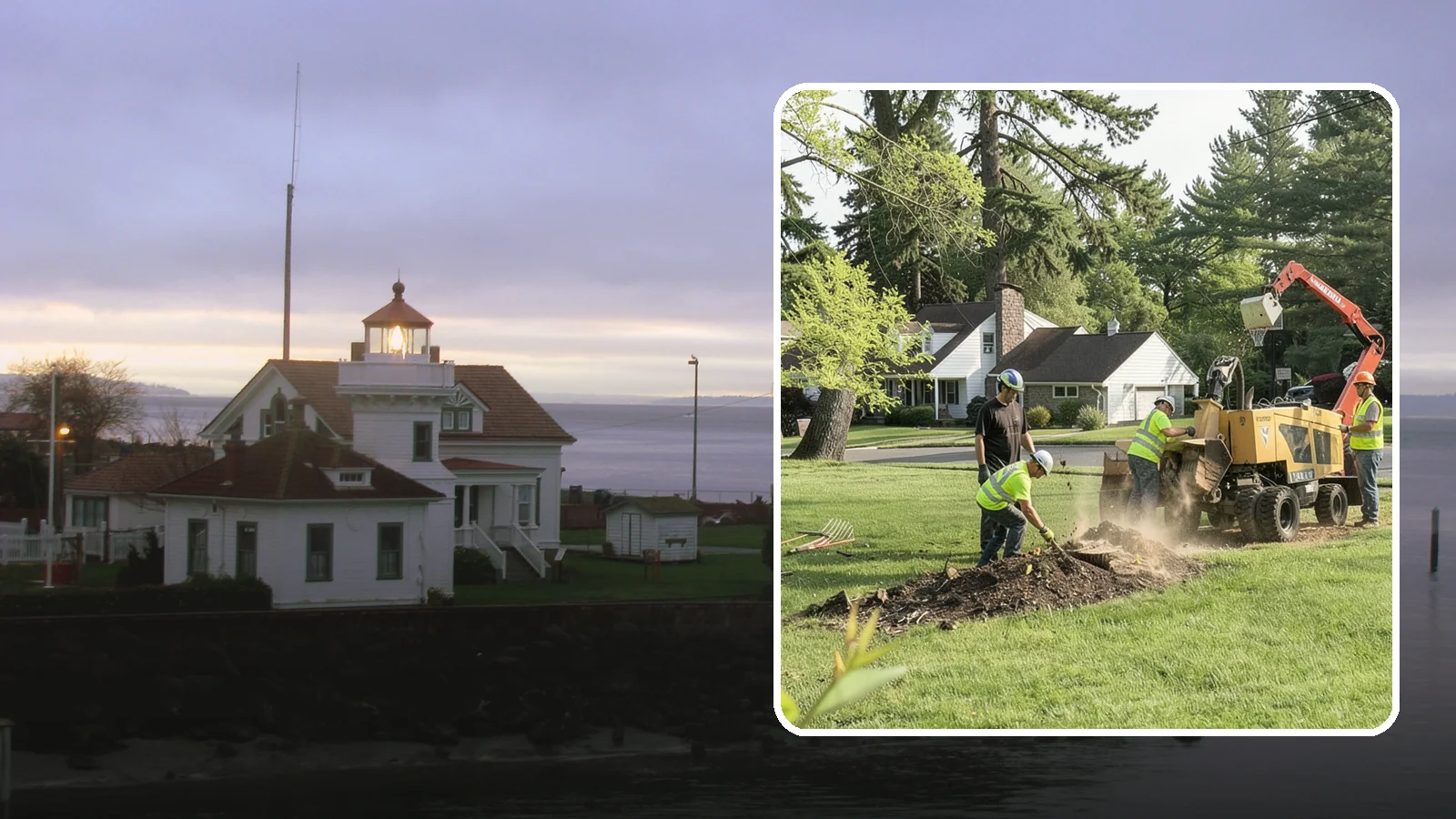 Stump Grinding in Mukilteo, Snohomish County, WA - Grinding of public tree stumps below grade to eliminate trip hazards and ready planting strips, wells, and turf for restoration.