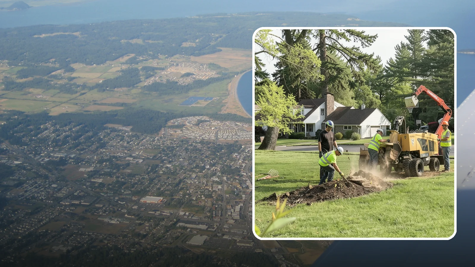 Stump Grinding in Oak Harbor, Island County, WA - Grinding of public tree stumps below grade to eliminate trip hazards and ready planting strips, wells, and turf for restoration.