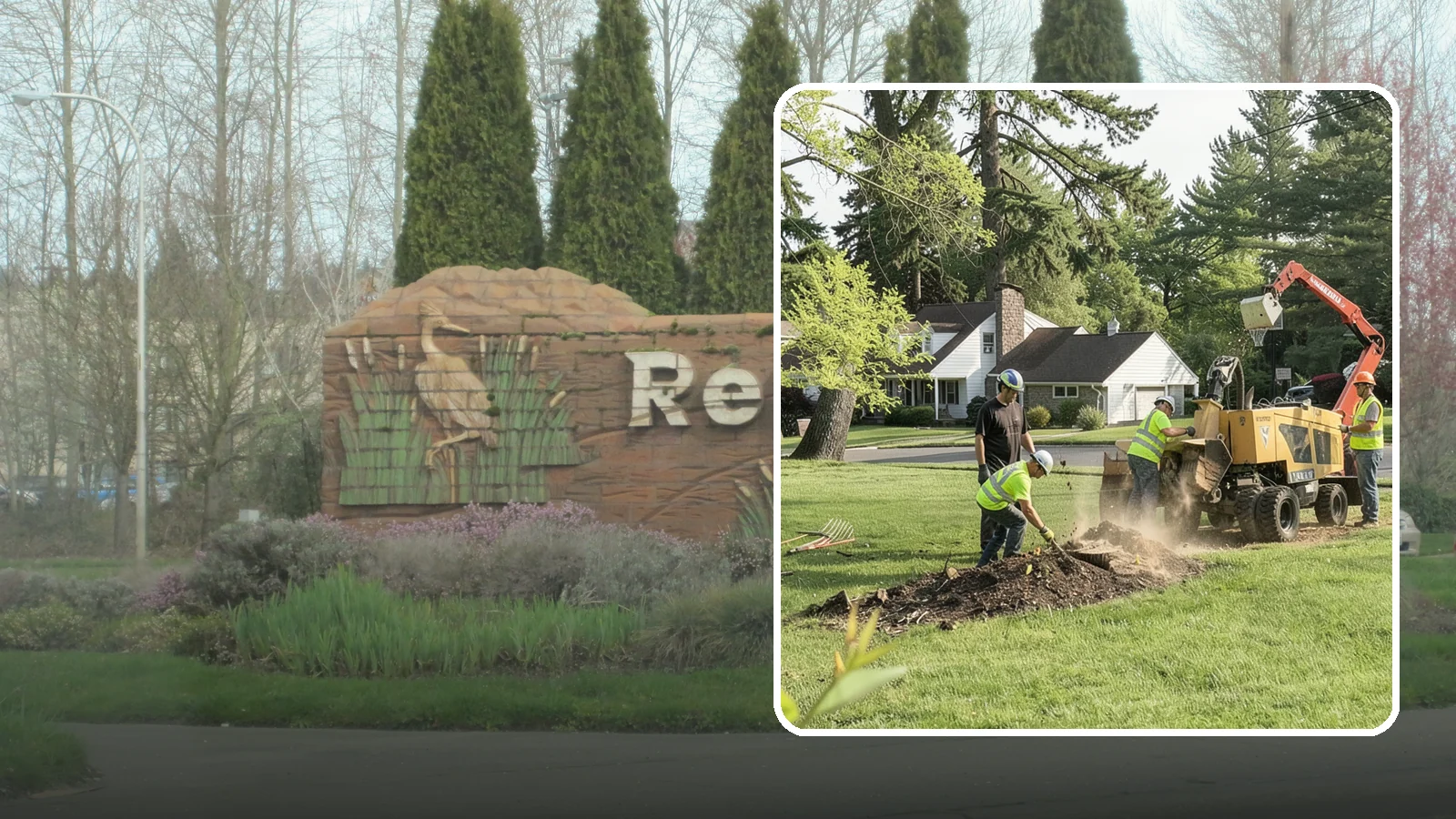Stump Grinding in Renton, King County, WA - Grinding of public tree stumps below grade to eliminate trip hazards and ready planting strips, wells, and turf for restoration.