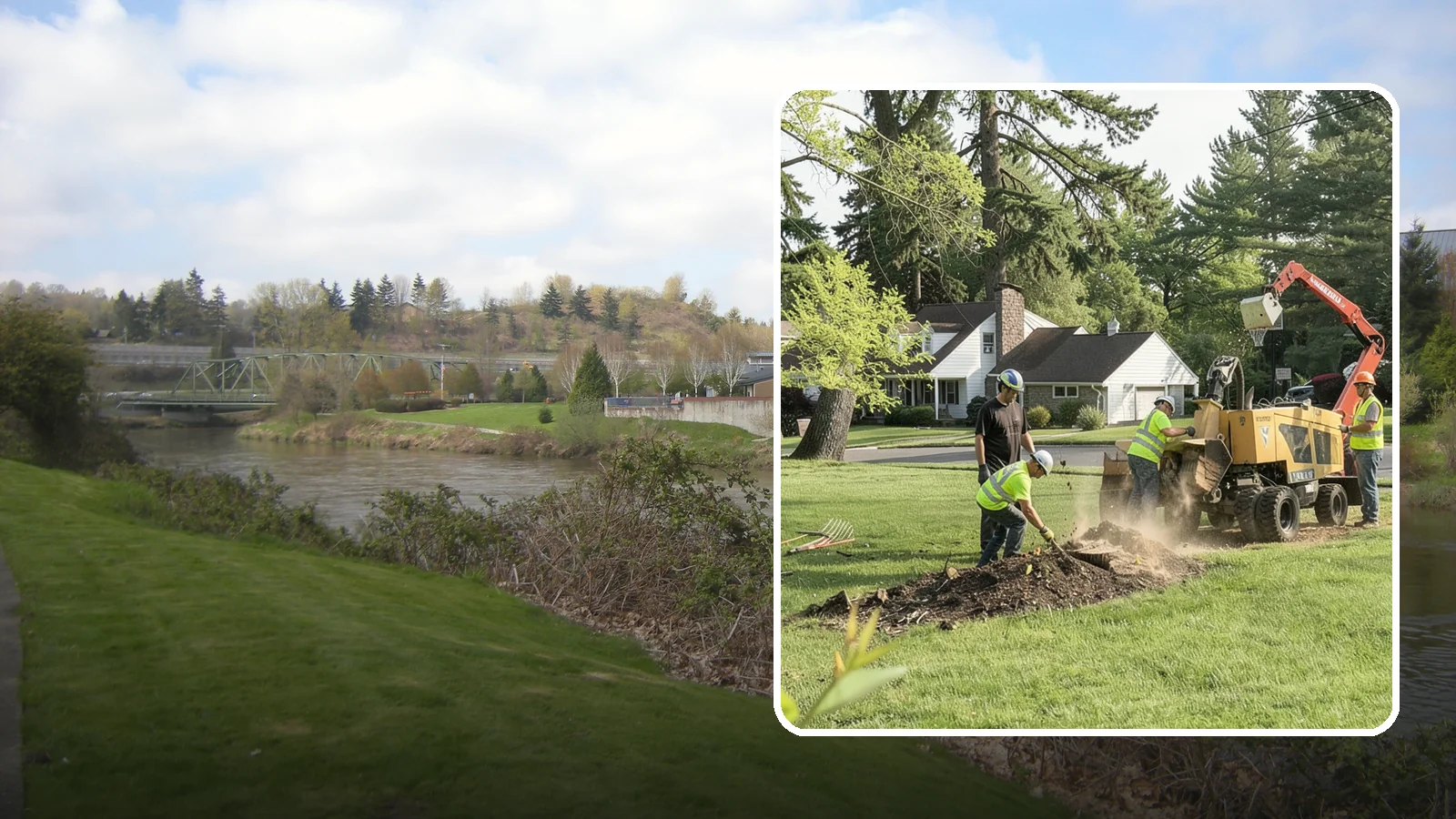 Stump Grinding in Tukwila, King County, WA - Grinding of public tree stumps below grade to eliminate trip hazards and ready planting strips, wells, and turf for restoration.