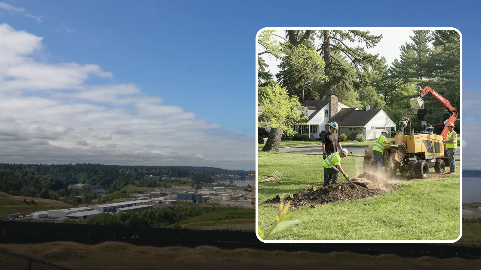 Stump Grinding in University Place, Pierce County, WA - Grinding of public tree stumps below grade to eliminate trip hazards and ready planting strips, wells, and turf for restoration.
