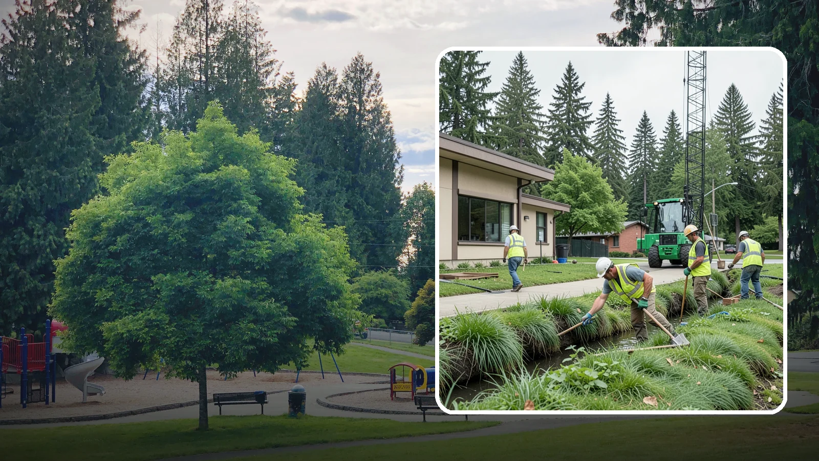 Swale Maintenance in Bonney Lake, Pierce County, WA - Bioswale and grassed swale maintenance that preserves stormwater treatment performance and conveyance capacity.