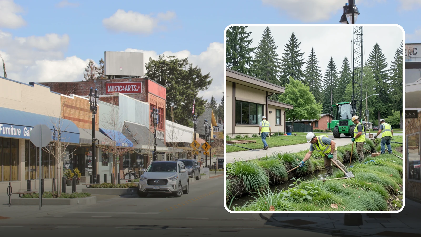 Swale Maintenance in Bothell, King County, WA - Bioswale and grassed swale maintenance that preserves stormwater treatment performance and conveyance capacity.