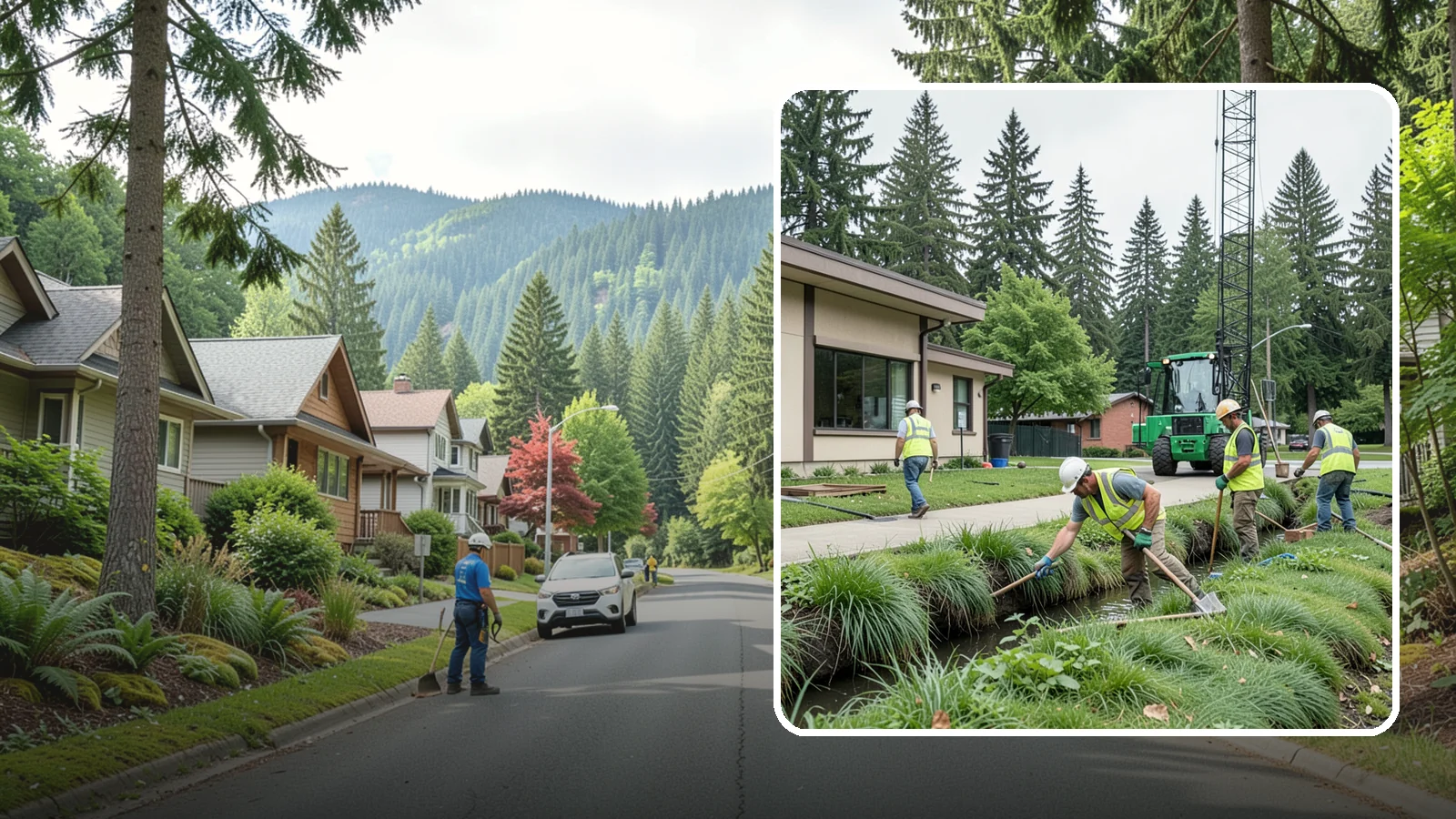 Swale Maintenance in Darrington, Snohomish County, WA - Bioswale and grassed swale maintenance that preserves stormwater treatment performance and conveyance capacity.