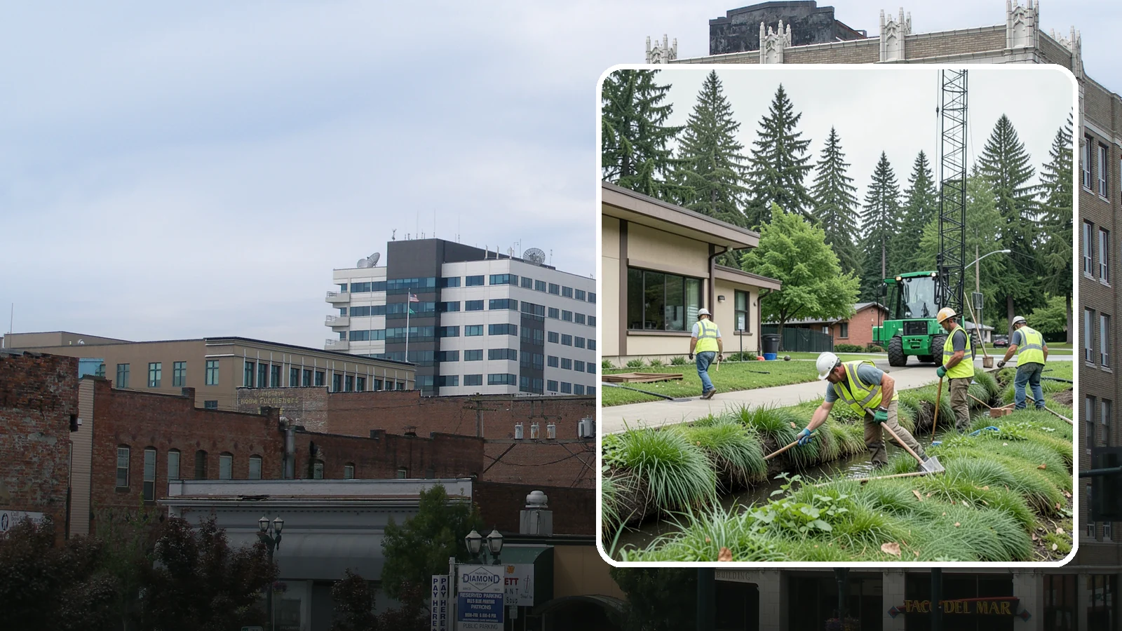 Swale Maintenance in Everett, Snohomish County, WA - Bioswale and grassed swale maintenance that preserves stormwater treatment performance and conveyance capacity.