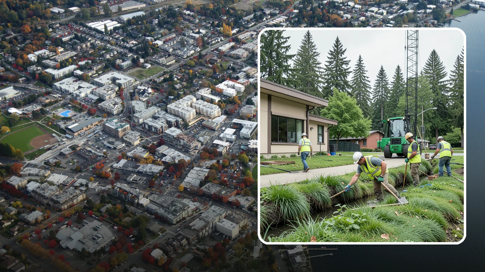 Swale Maintenance in Kirkland, King County, WA - Bioswale and grassed swale maintenance that preserves stormwater treatment performance and conveyance capacity.