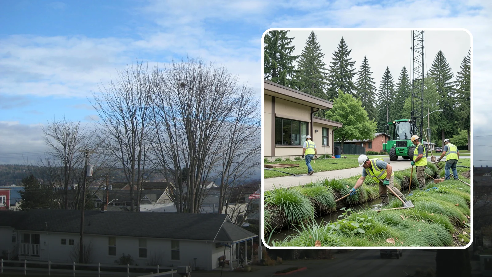 Swale Maintenance in Langley, Island County, WA - Bioswale and grassed swale maintenance that preserves stormwater treatment performance and conveyance capacity.