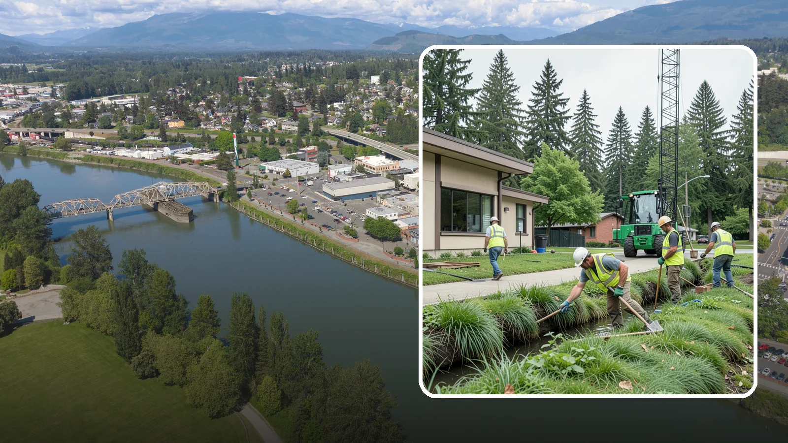 Swale Maintenance in Mount Vernon, Skagit County, WA - Bioswale and grassed swale maintenance that preserves stormwater treatment performance and conveyance capacity.