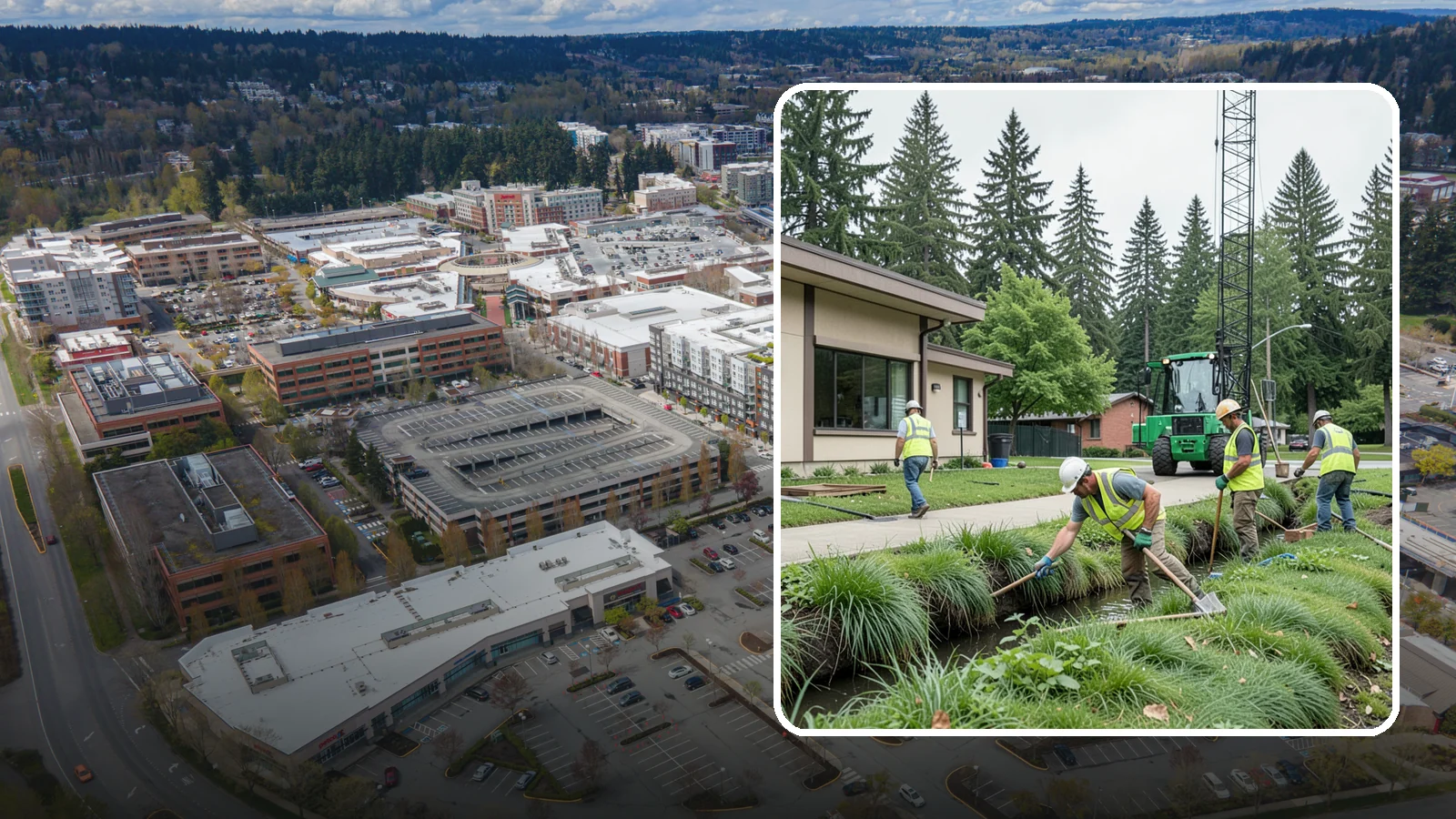 Swale Maintenance in Redmond, King County, WA - Bioswale and grassed swale maintenance that preserves stormwater treatment performance and conveyance capacity.