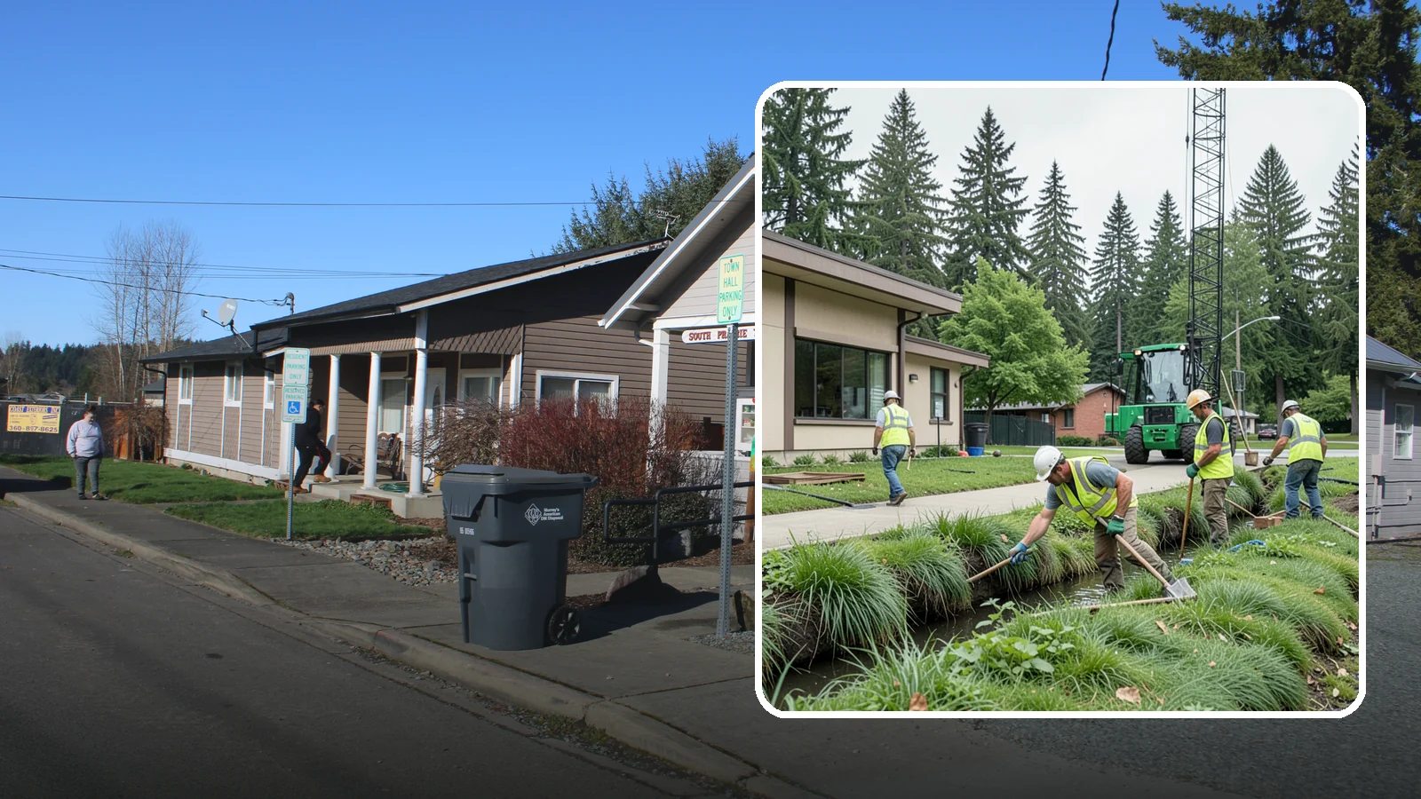 Swale Maintenance in South Prairie, Pierce County, WA - Bioswale and grassed swale maintenance that preserves stormwater treatment performance and conveyance capacity.