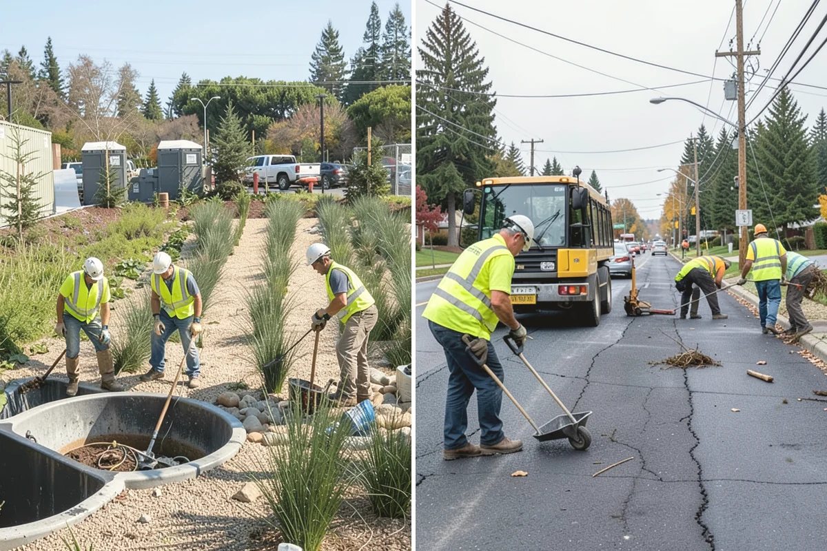 Swale Maintenance in Tacoma, Pierce County, WA - Inspect the swale for sediment, erosion, and vegetation condition