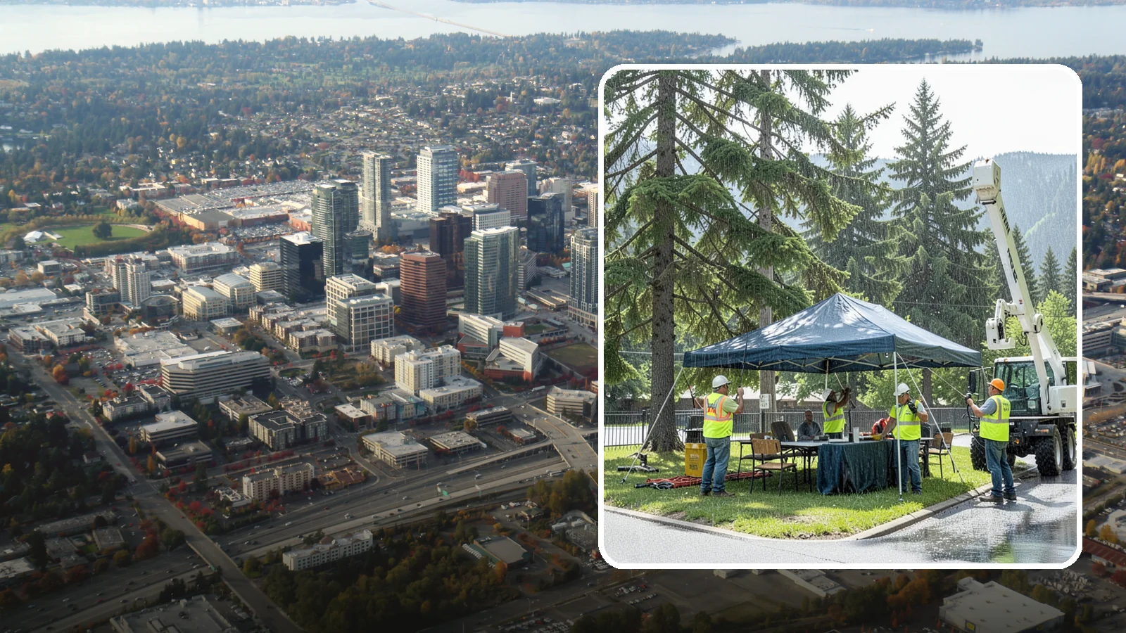 Tent & Canopy Setup in Bellevue, King County, WA - Setup of event tents and canopies for Western Washington municipal gatherings and outdoor programs.