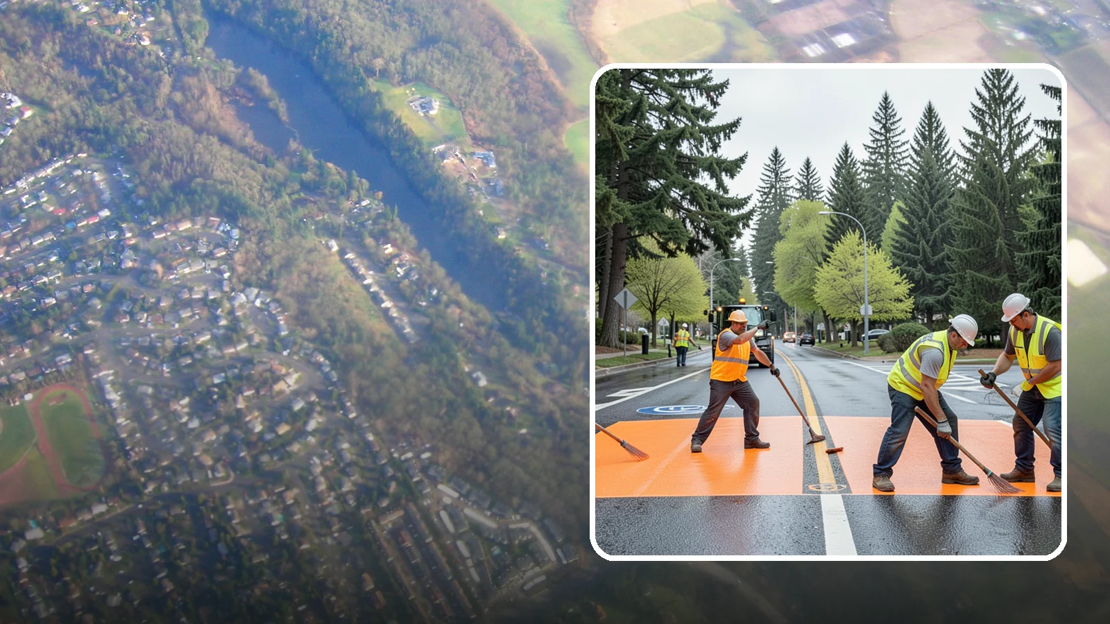 Thermoplastic Marking in Algona, King County, WA - Application of durable thermoplastic pavement markings for crosswalks, stop bars, and lane lines on public roadways.