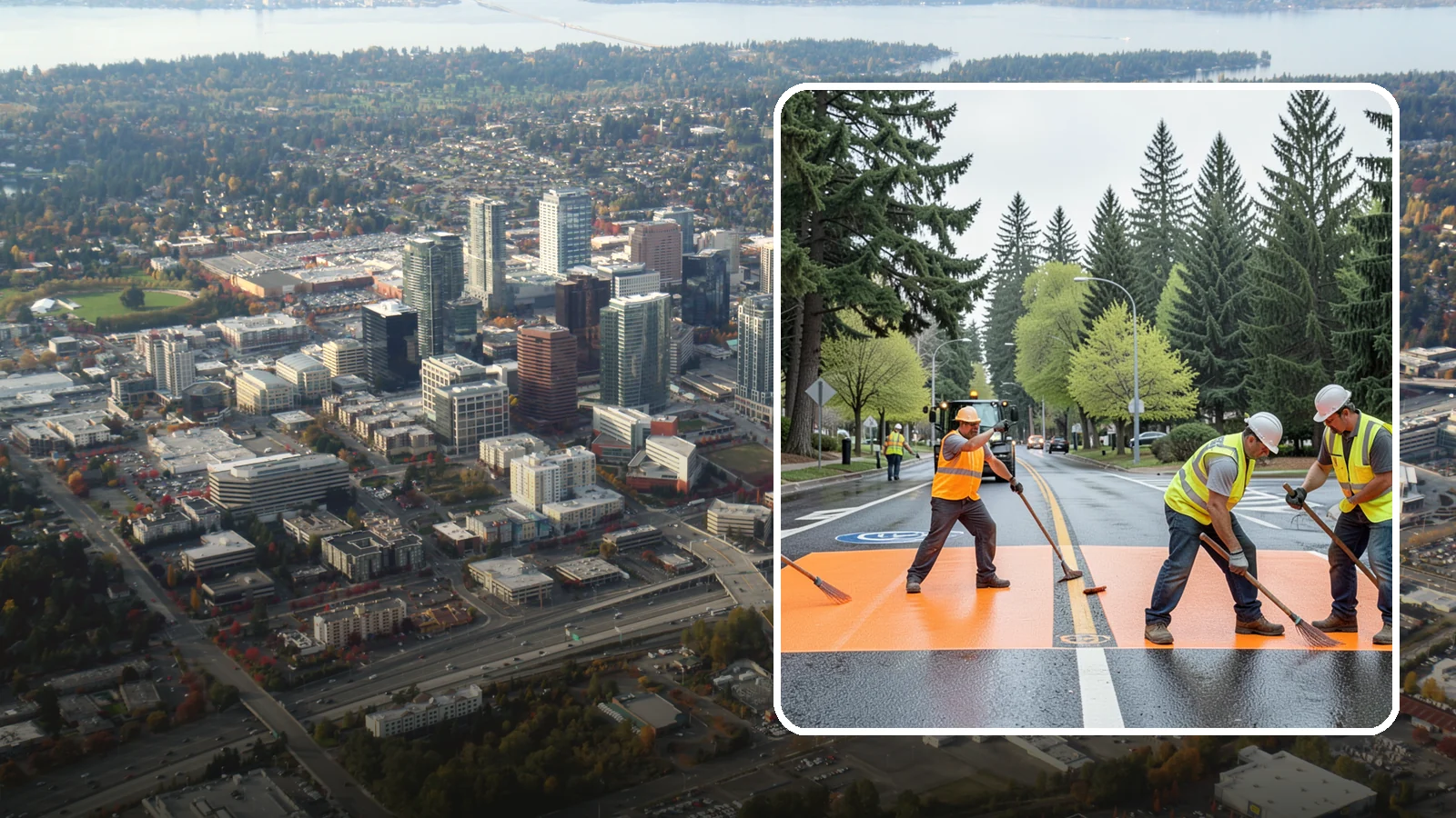 Thermoplastic Marking in Bellevue, King County, WA - Application of durable thermoplastic pavement markings for crosswalks, stop bars, and lane lines on public roadways.